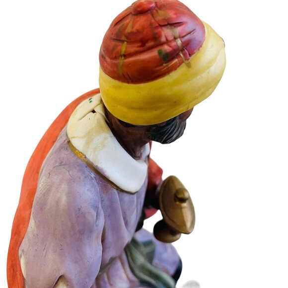 Hand-Painted Ceramic Wise Man Figurine Holding Incense Yellow Red Purple - Picture 4 of 16
